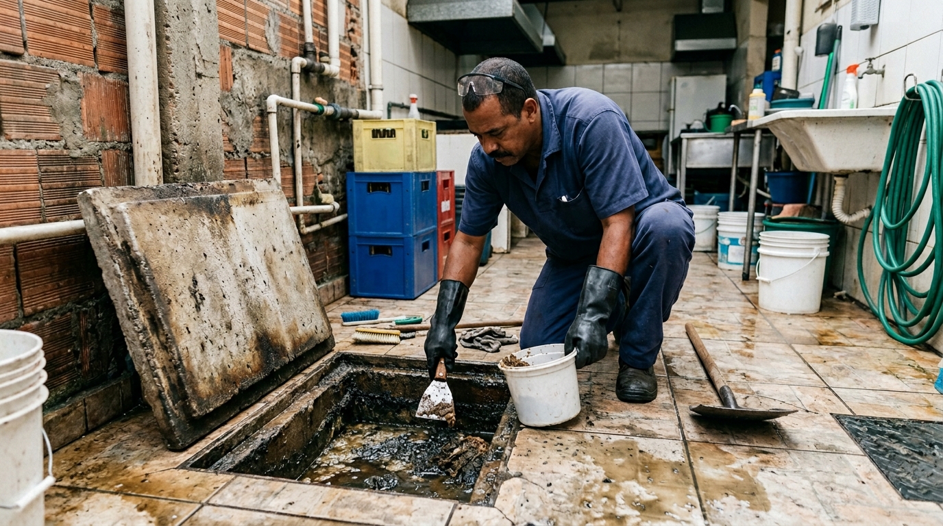 Limpeza de caixa de gordura residencial em Goiânia‑GO